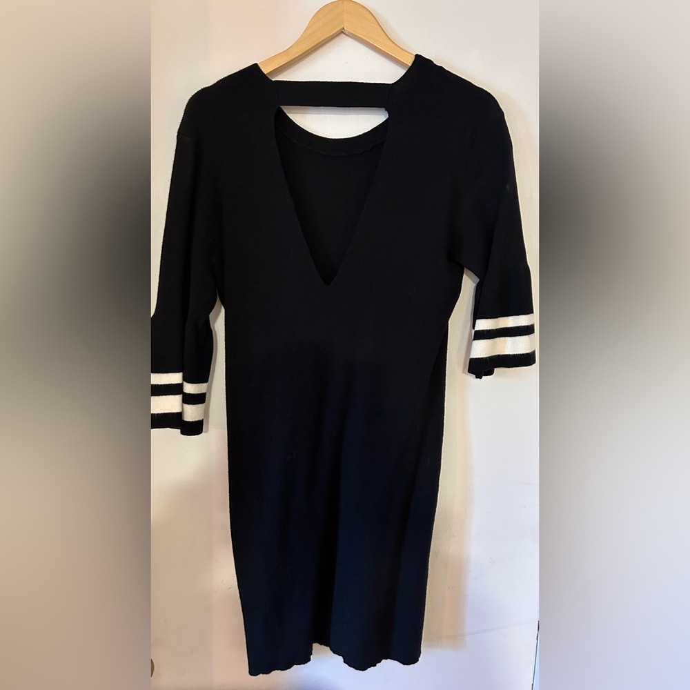 Black and white knit knee length cocktail dress